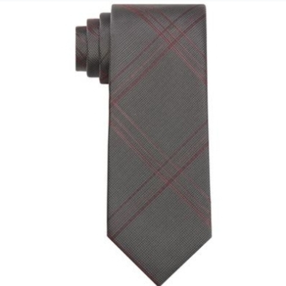 Calvin Klein Open Grid Gray and Red Striped Tie